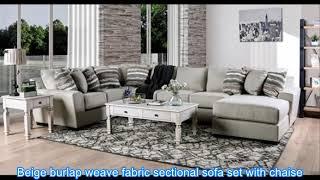 3 pc Colstrip beige burlap weave fabric sectional sofa set with chaise