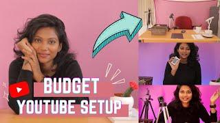 budget youtube setup for beginners : tripod : ringlight: multi colour light etc