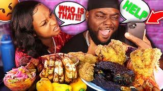 TEXTING ANOTHER GIRL PRANK + OXTAILS, RIBS, LOBSTER, SHRIMP SEAFOOD MUKBANG MUKPRANK | QUEEN BEAST