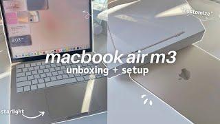 MACBOOK AIR M3 UNBOXING & SETUP *starlight* aesthetic customization!!