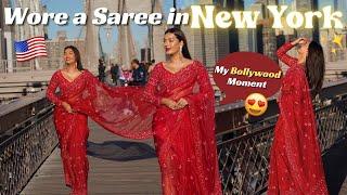 I Wore a SAREE in NEW YORK on the Brooklyn Bridge! Saw the Statue of Liberty #TravelWSar