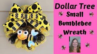 Small Bumblebee Wreath Tutorial~ Dollar Tree DIY ~ How to make a mesh wreath on 8 inch wreath form