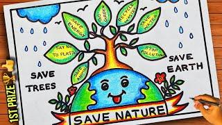 World Nature Conservation Day drawing easy|Nature Conservation Day poster drawing| Save tree