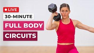 Live 30-Minute Full Body Circuits (Dumbbell Strength + HIIT Cardio)