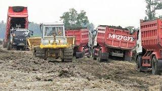 Dump Truck Stuck Recovery By Komatsu D85E-SS Dozer