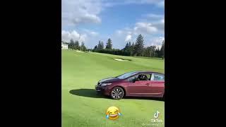 Guy drives onto golf course because a ball broke his window