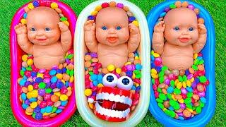 5 Minutes Satisfying Video | Mixing Funny Candy ASMR & Make Up in 3 Bathtubs with Magic M&M's Slime