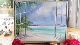 HOW TO PAINT  WINDOW  WITH DREAM VIEW  STEP BY STEP PAINTING TUTORIAL