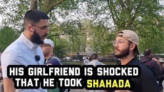 His girlfriend is shocked that he took Shahada | Ali Dawah And Visitor Speakers Corner Sam Dawah