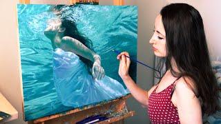 I painted myself underwater (again… lol) | Oil Painting Time Lapse | Realistic Water