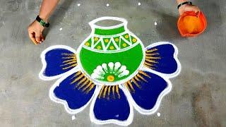 Pongal pot rangoli|5*3Sankranti special paanai muggulu|bhogi Kundalu muggulu|Super Amazing rangoli