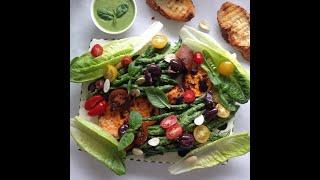 Green Bean Nicoise Salad With Grilled Sweet Potato and French Dressing | eVeganRecipes