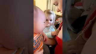 Breastfeeding baby cry to push mom feed the breast