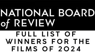 NATIONAL BOARD OF REVIEW - Full List of WINNERS for the MOVIES of 2024