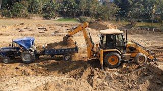 JCB Backhoe Cutting Soil and Loading in Tractors - JCB Backhoe Leveling  Ground - JCB Tractor