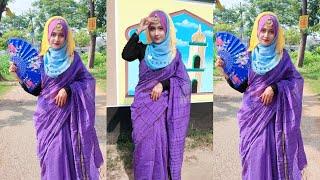 Four shaded hijab tutorial with saree & dangel pin||wedding special hijab tutorial