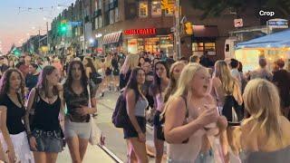 Massive Crowd Singing and Dancing to Queen Street East Downtown Toronto Night!​