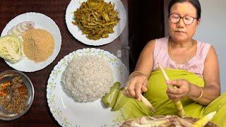 Sponge gourd curry, bitter eggplant with bamboo shoot kangou || Manipuri home cooking ||