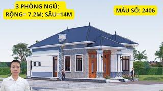 Mẫu 2406 - Nhà Cấp 4 Mái Nhật Rộng 7.2m, Sâu 14m Với 3 Phòng Ngủ Đẹp Tại Tứ Kỳ Hải Dương