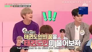 Idol Room X1 EP 76 - hangyul and kim yohan shows taekwondo skill performance.