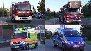 [VOM KLEINBRAND ZUM SILOBRAND] FF Mittweida  TLF16/25, DLAK23/12 + RTW + POL auf Einsatzfahrt