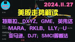 11月27日，美股即时走势解读，特斯拉、GME、英伟达、MARA，DXYZ，RKLB，LLY、亚马逊、U、DJT、SMCI等看法️️ #美股推荐2024 #英伟达股票 #特斯拉股票   #中概股