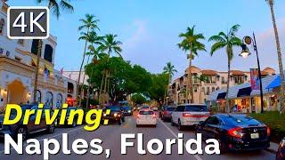 [4K] Naples FL, Evening Drive Along Third Street South, Fifth Avenue, Bayfront of Naples, June 2022