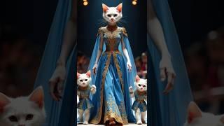 "Royal Catwalk: White Cat & Kittens in Stunning Pink & Gold Dresses – The Ultimate Fashion!" @cute