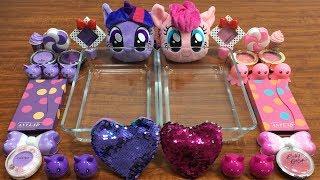 My Little Pony PINK Vs Purple Slime | Mixing Makeup Eyeshadow into Clear Slime