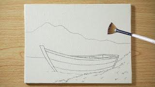 Peaceful Boat Landscape Painting/ Satisfying Acrylic Painting ‍️