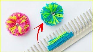 Easy Fluffy Flower Making Idea with Wool - Hand Embroidery Amazing Trick - DIY Woolen Flowers