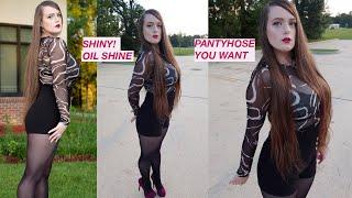 Shiny Pantyhose Try On with Black Shorts , Black Tights, and Black Pantyhose Review