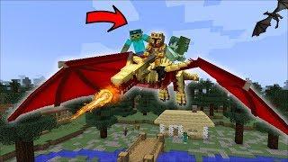 ZOMBIE GETS A DRAGON AS A PET !! FAMILY OF ZOMBIES FLY AROUND IN DRAGONS !! Minecraft Mods
