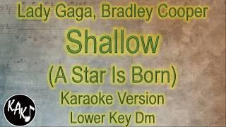 Lady Gaga, Bradley Cooper - Shallow Karaoke Instrumental Lyrics Cover Lower Key Dm