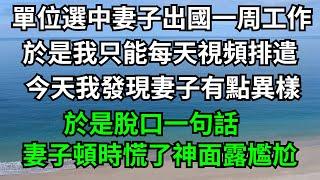 單位選中妻子出國一周工作，於是我只能每天視頻排遣，今天我發現妻子有點異樣，於是脫口一句話，妻子頓時慌了神面露尷尬！【一濟說】#落日溫情#情感故事#花開富貴#深夜淺讀#深夜淺談#家庭矛盾#爽文