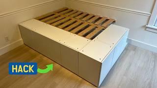 IKEA platform bed hack with hidden storage and ventilation | DIY bedroom makeover | Drawer, Cabinet