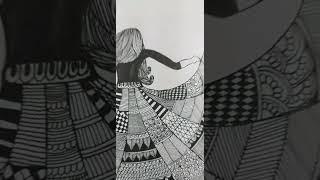 zantangle art || Mandala art || Beautiful gown drawing || Recreation of @art with meraki