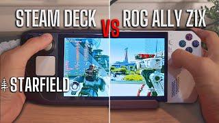 Handheld Starfield Comparison \\ Steam Deck vs ROG Ally Z1 Extreme // New Atlantis Benchmark