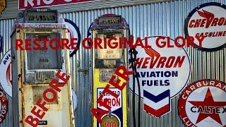 How to restore the original paint finish on a 1930s antique gasoline pump!