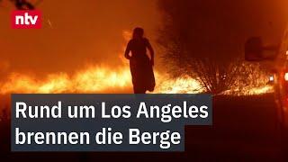 Frau zu Fuß im Flammenmeer: Rund um Los Angeles brennen die Berge | ntv