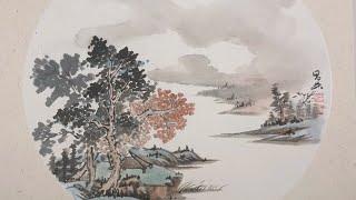 Mountain, cloud, and trees- Chinese art painting