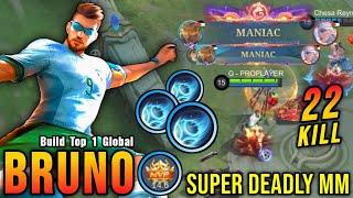 22 Kills + 2x MANIAC!! Best Bruno One Shot Build and Emblem!! - Build Top 1 Global Bruno ~ MLBB