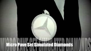 925 Silver Micro Pave Set Simulated Diamonds Mercedes Benz Pendant || Shopjw.com