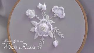 3D White Roses  Cast on Stitch - White Embroidery