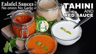 Falafel SAUCES recipe without Onion Garlic in 10 mins | Red Sauce and Tahini Sauce - Sattvik Kitchen