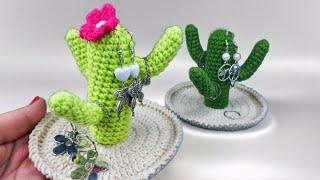 How To Crochet A Cactus Jewelry Holder | Easy Crochet Cactus | Step By Step