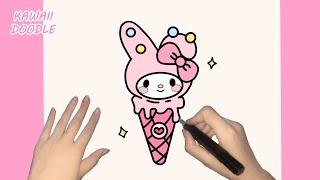 HOW TO DRAW CUTE MY MELODY ICE CREAM 🩵~ STEP BY STEP ~ KAWAII DOODLE