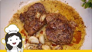 BUTTER BASTED GARLIC ROSEMARY PORK STEAK RECIPE | PORK STEAK WITH ROSEMARY | QUICK AND EASY