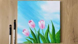 Acrylic Painting Tulip Flowers | Acrylic Painting for Beginners Tutorial