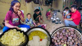 Nepali Village style Potato lentils making & eating with Rice | Nepali Village Kitchen #potatorecipe